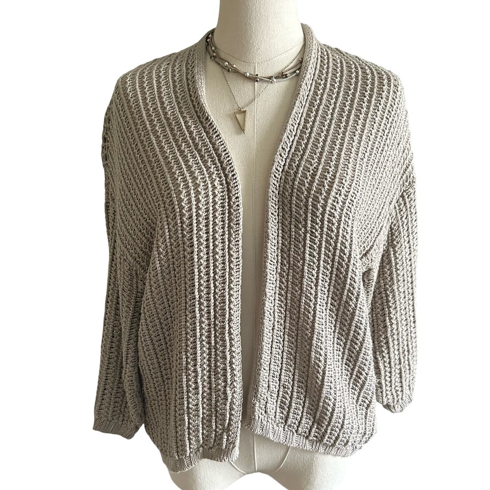 Women's Grade and Gather Beige Cotton Blend Open Front Cardigan Size Small